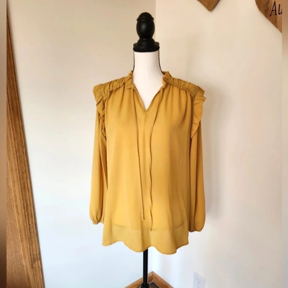 Andree By Unit Mustard Ruffle Shirt - Picture 2 of 6